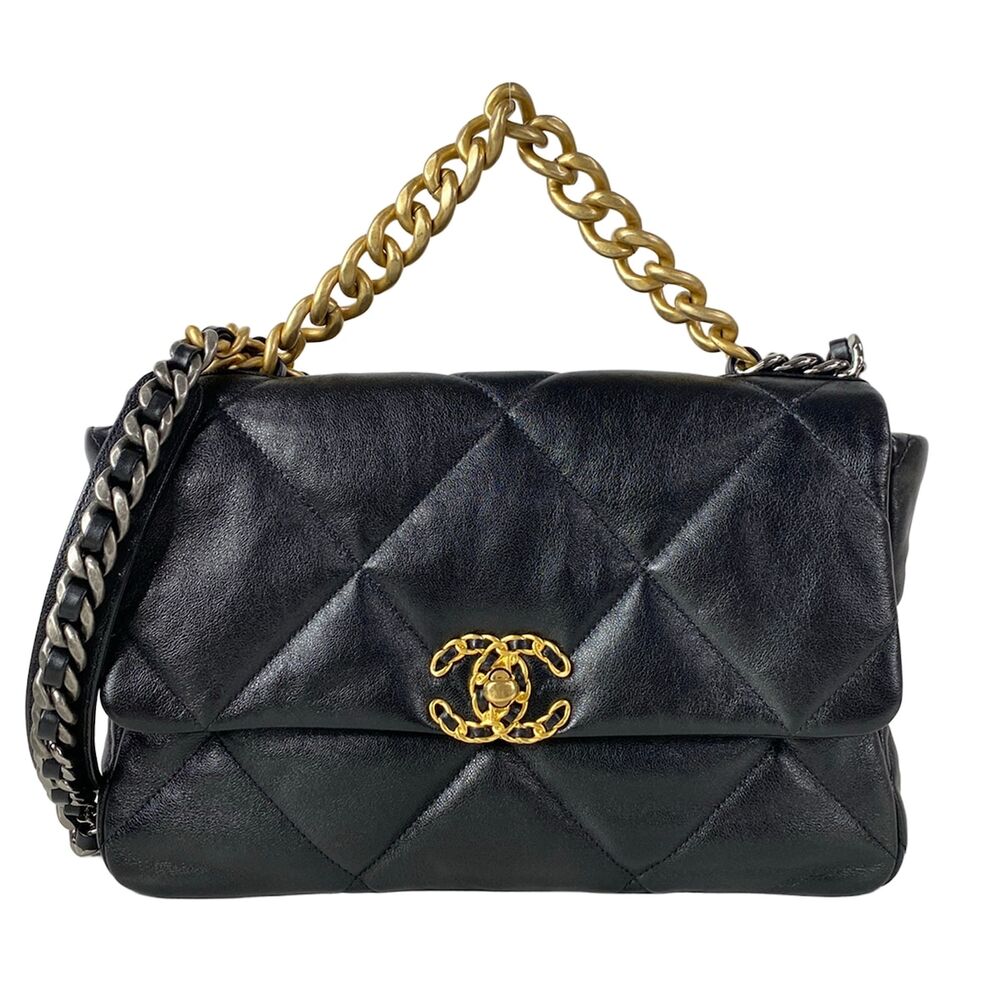 Chanel 19 Large Flap Bag Shoulder Bag AS1161 Black Silver Gold